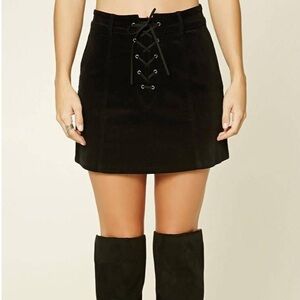 Forever21 Black Bodycon Fitted Lace Up Mini Skirt Suede Women’s Casual Party